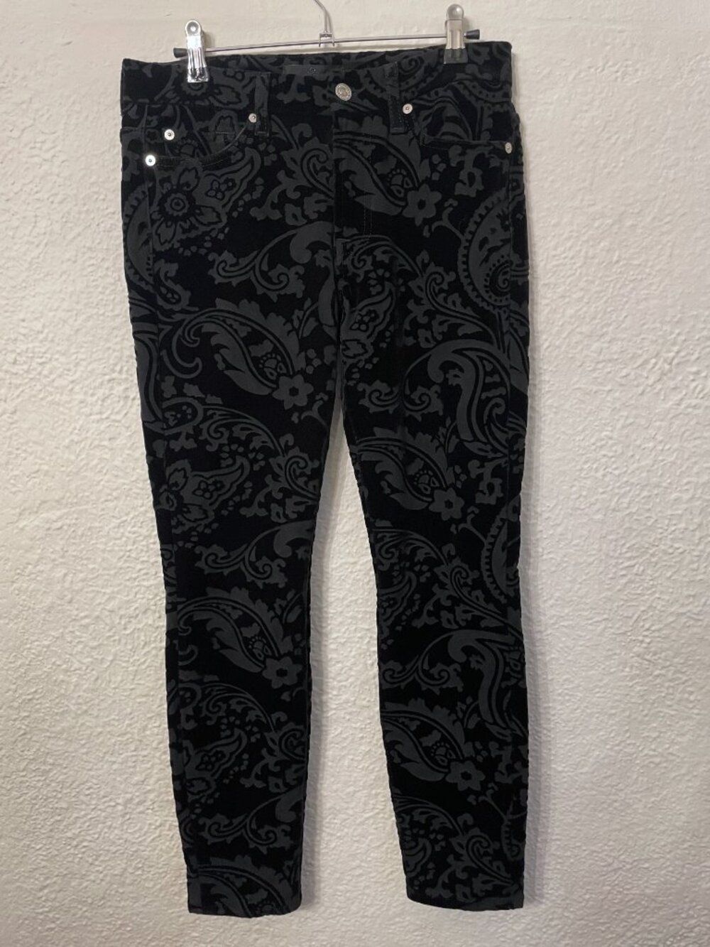 7 for All Mankind Velvet Flocked Pants Sz 27 Victorian Academia Whimsigoth Dark